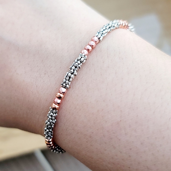 Rose Gold & Silver Beaded Toggle Bracelet - Picture 8 of 9